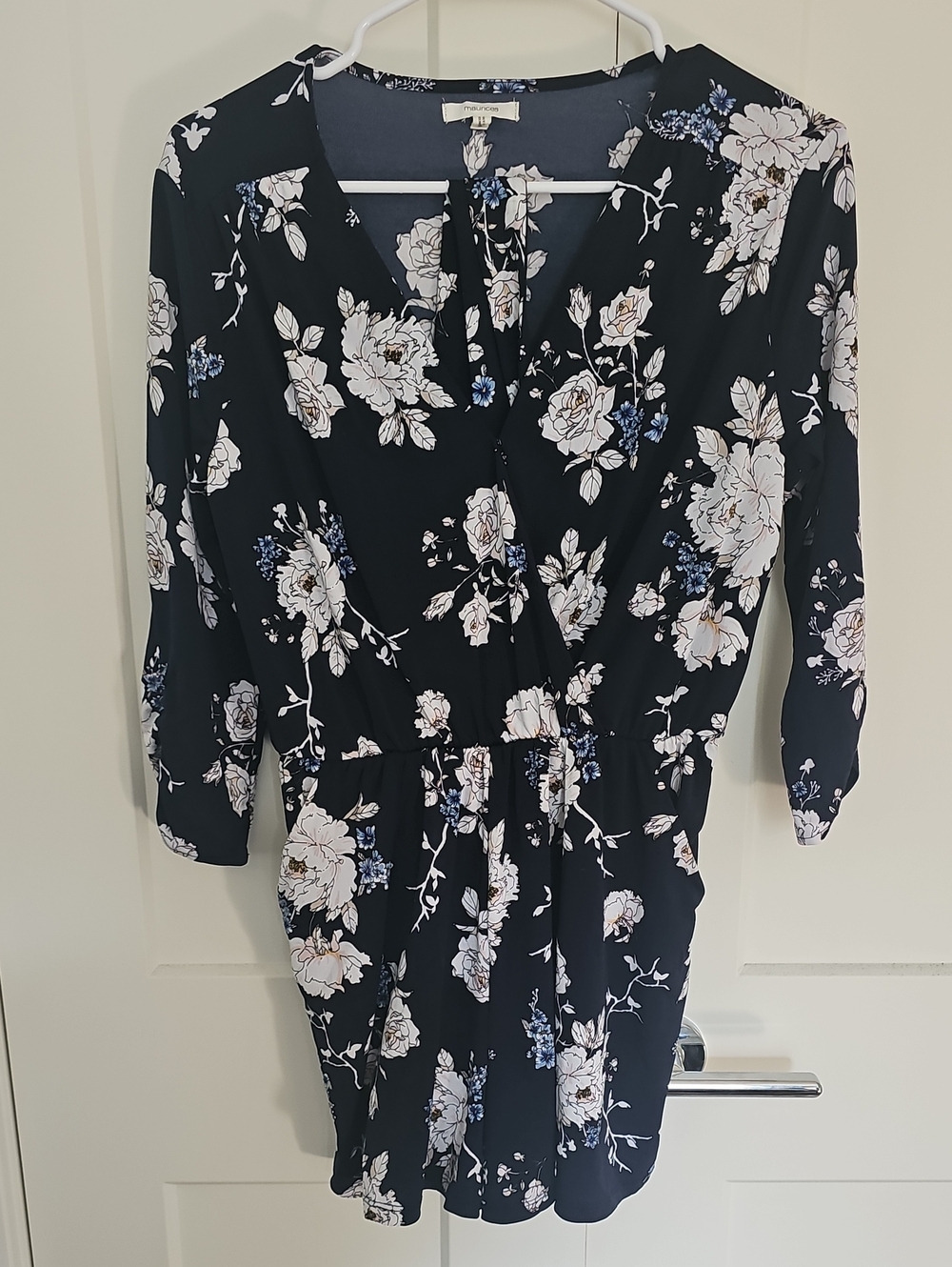 Floral Wrap-Front Women’s Jumpsuit - Navy Blue